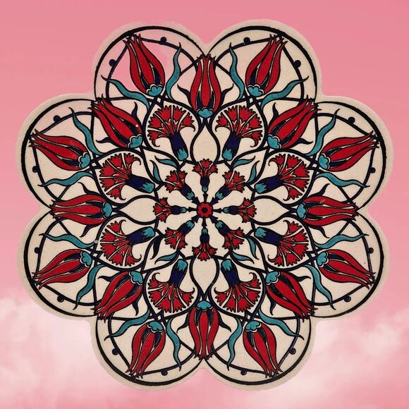 Vintage Turkish Trivet Pot Stand - Beautiful Hand Painted Ceramic Floral Tile - Picture 1 of 7